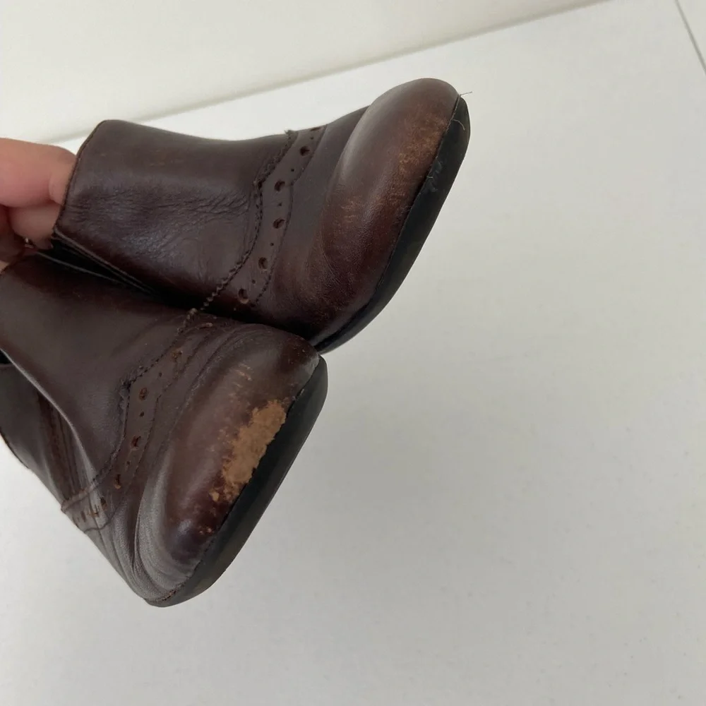 Women’s Mercedes brown rustic heeled zip ankle boots booties‎ size 6.5